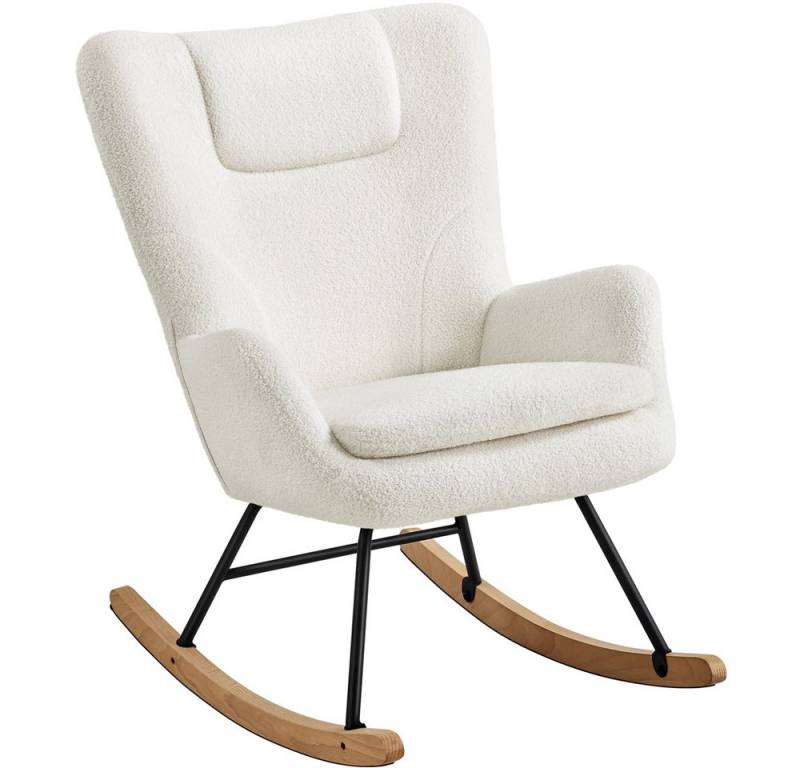 Yaheetech Schaukelstuhl Schaukelsessel in Teddyfell-Optik, Relaxsessel Loungesessel Ohrensessel mit Klappbarer Rückenlehne von Yaheetech