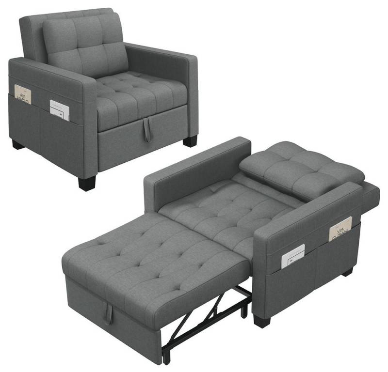 Yaheetech Schlafsofa Einzelsofa, Klappbarer Relaxsessel Loungesessel mit Bettposition und Seitentaschen von Yaheetech