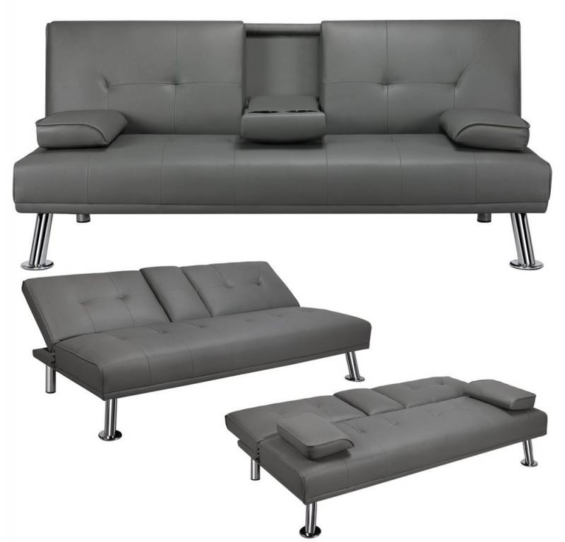 Yaheetech Schlafsofa Bettsofa Couch mit Tassenhalter Gästebett 167 x 81,5 x 75 cm, Rückenlehne neigbar 105°/140°/180°, 350 KG belastbar von Yaheetech