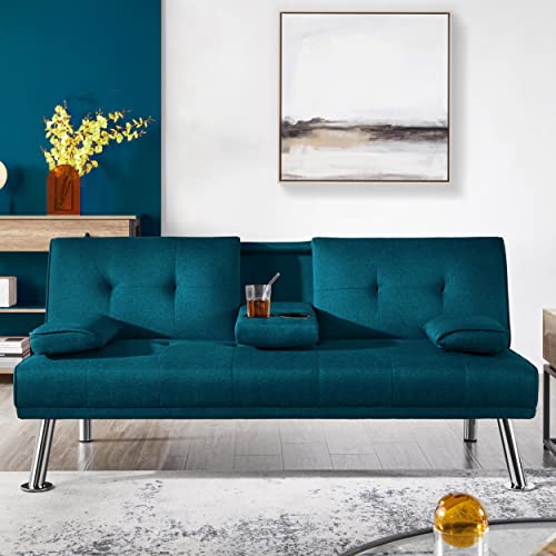 Yaheetech Schlafsofa für max. 3 Personen Gästebett Couch Sofa mit Schlaffunktion Tagesbett Bettsofa Schlafcouch Sofabett Polstersofa bis 350 kg belastbar blau von Yaheetech