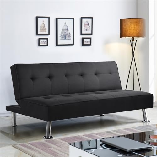 Yaheetech Schlafsofa mit Liegefläche 166,5 cm L × 92 cm B Bettsofa bis 350 kg Belastbar Schlafcouch für Wohnzimmer/Schlafzimmer/Gästezimmer schwarz von Yaheetech