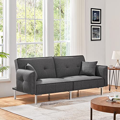 Yaheetech Schlafsofa mit Verstellbarer Rückenlehne Klappsofa mit Metallbeine Liegefläche 199 × 110 cm fürs Wohnzimmer/Schlafzimmer/Gästezimmer Dunkelgrau von Yaheetech