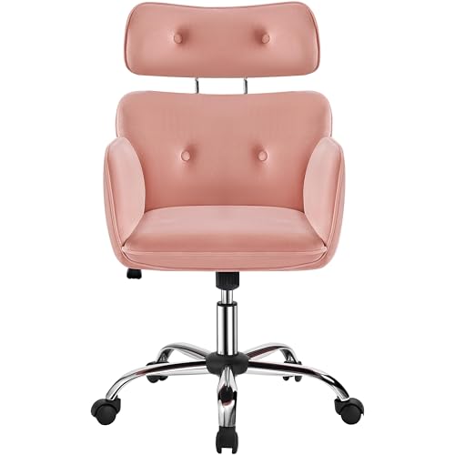 Yaheetech Schminkstuhl Samt, Relaxsessel mit Höhenverstellbaren Kopfstütze, Sessel Polstersessel Ohrensessel Polsterstuhl fürs Wohnzimmer Schlafzimmer Rosa von Yaheetech
