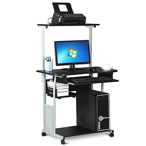 Yaheetech Schreibtisch mit Druckerregal Computertisch schwarz PC Tisch mit 4 Rollen 80 x 50 x 132 cm von Yaheetech