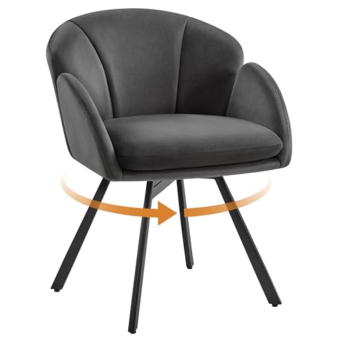 Yaheetech Schreibtischstuhl 360° Drehbar, Samtiger Bürostuhl mit Doppeltem Sitzkissen, Schminktisch Stuhl in Blütenblattform, Drehstuhl für Büro/Schlafzimmer/Wohnzimmer, Dunkelgrau von Yaheetech