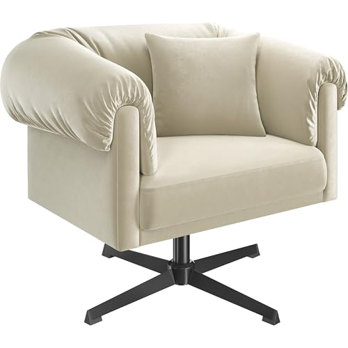 Yaheetech Sessel 360° Drehbar Loungesessel mit Rückenkissen Bequemer Relaxsessel mit Gepolsterten Armlehnen fürs Wohnzimmer/Schlafzimmer Champagner von Yaheetech