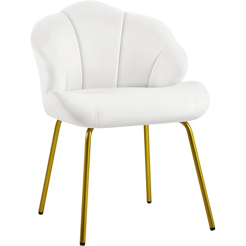 Yaheetech Sessel Esszimmerstuhl in Muschelform, Polsterstuhl mit Metallbeinen, Eleganter Empfangsstuhl Bürosessel fürs Wohnzimmer/Schlafzimmer/Salon Weiß von Yaheetech