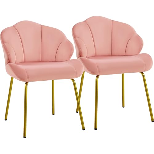 Yaheetech Sessel Loungesessel in Muschelform, Ohrensessel modern, Polsterstuhl mit Metallbeinen, Polyester, für Wohnzimmer/Schminktisch/Schlafzimmer, 2er Set, Rosa von Yaheetech