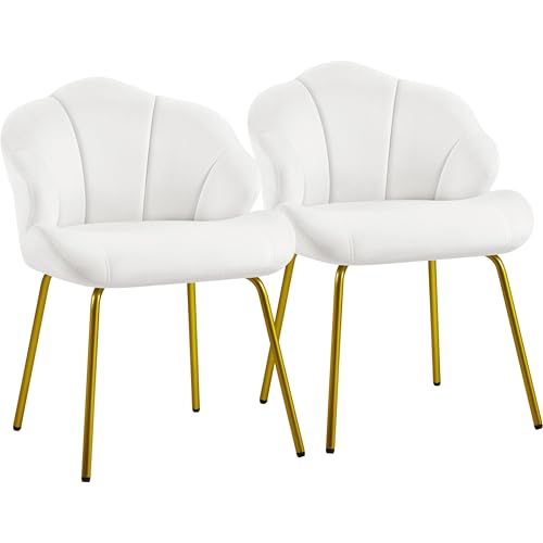 Yaheetech Sessel Loungesessel in Muschelform, Ohrensessel modern, Polsterstuhl mit Metallbeinen, Polyester, für Wohnzimmer/Schminktisch/Schlafzimmer, 2er Set, Weiß von Yaheetech