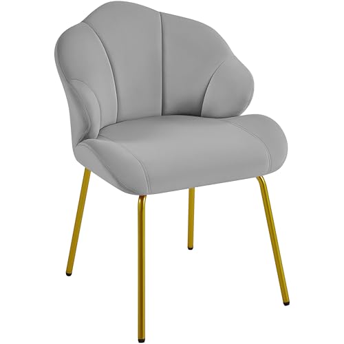 Yaheetech Sessel Loungesessel in Muschelform, Ohrensessel modern, Polsterstuhl mit Metallbeinen, Polyester, für Wohnzimmer/Schminktisch/Schlafzimmer, Hellgrau von Yaheetech