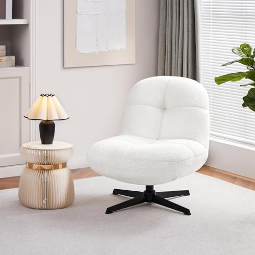 Yaheetech Sessel aus Boucle-Gewebe Polstersessel ohne Armlehne 360° Drehbarer Sitz Sessel für Wohnzimmer/Schlafzimmer/Empfangsraum Weiß von Yaheetech