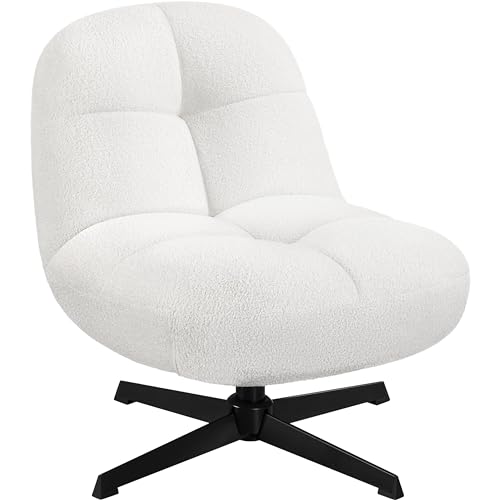 Yaheetech Sessel aus Boucle-Gewebe Polstersessel ohne Armlehne 360° Drehbarer Sitz Sessel für Wohnzimmer/Schlafzimmer/Empfangsraum Weiß von Yaheetech