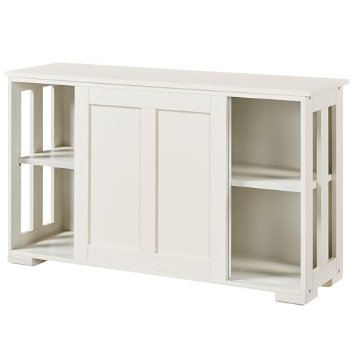 Yaheetech Sideboard Beistellschrank Kommode Esszimmerschrank Schrank mit Schiebetüren 106,7 * 33 * 63cm Cremeweiß von Yaheetech