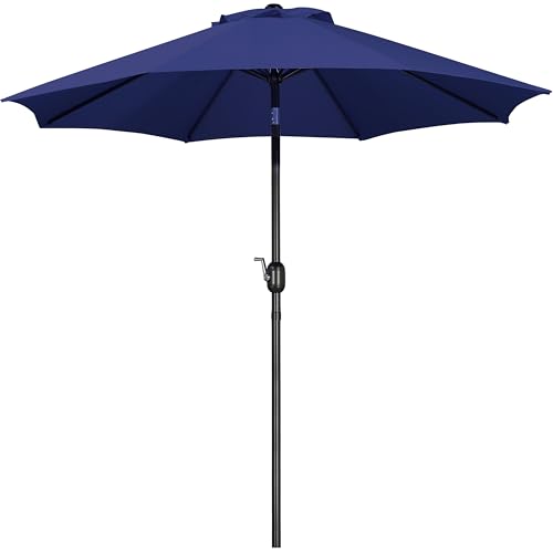 Yaheetech Sonnenschirm Φ 270 cm mit Kurbel Gartenschirm Marktschirm Knickbar Kippbar Kurbelschirm mit 8 Rippen Terrassenschirm Sonnenschutz, Marineblau von Yaheetech