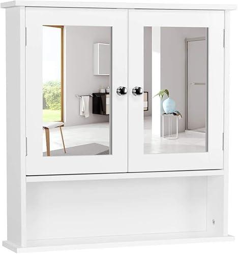 Yaheetech Spiegelschrank, Badschrank, Hängeschrank mit Spiegeltür, Badezimmerspiegel mit Ablagen, 56cmx13cmx58cm, Weiß von Yaheetech