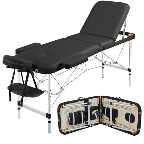 Yaheetech Tragbare Massageliege 3 Zonen Höhenverstellbarer Massagetisch mit Kopfstütze & Handauflage, 60 cm Breit, Schwarz von Yaheetech