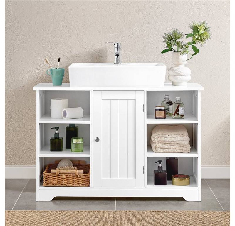 Yaheetech Waschbeckenschrank Badezimmerschrank Unterschrank mit offenen Ablagefächern, Einlegeboden verstellbar von Yaheetech