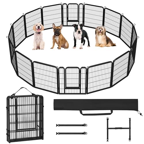 Yaheetech Welpenlaufstall 16-teilig 80cm hoch, Welpenauslauf mit Einteilige Verriegelung, Hundelaufstall mit Tragetasche & Befestigungsgurte, ideal für Hunde Wohnung & Garten, Einfache Montage von Yaheetech