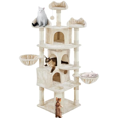 Yaheetech XXL Katzenkratzbaum 194 cm Katzenbaum Kletterbaum, Stabil mit Plüsch Sisalseil, Kratzbaum für Katzen deckenhoch Beige von Yaheetech