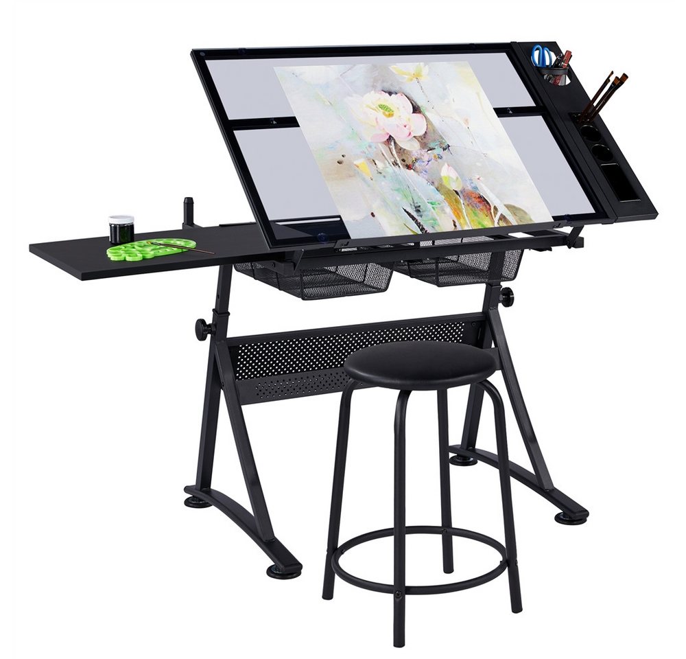 Yaheetech Zeichentisch, Höhenverstellbarer Schreibtisch mit kippbarer Tischplatte von Yaheetech