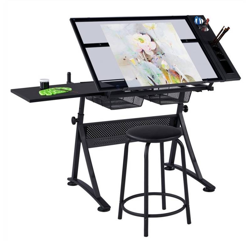 Yaheetech Zeichentisch, Höhenverstellbarer Schreibtisch mit kippbarer Tischplatte von Yaheetech