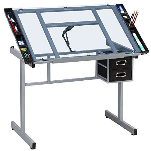 Yaheetech Zeichentisch 0-60° neigbar, Architektentisch mit kippbarer Glasplatte, Schreibtisch Bürotisch mit 2 Schubladen, für Architekten/Künstler/Maler, 90 cm L × 60 cm B Yaheetech Zeichentisch 0-60° neigbar, Architektentisch mit kippbarer Glasplatte, Schreibtisch Bürotisch mit 2 Schubladen, für Architekten/Künstler/Maler, 90 cm L × 60 cm B von Yaheetech