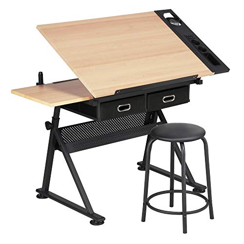 Yaheetech Zeichentisch Architektentisch Verstellbarer Tischplatte Schreibtisch Schülerschreibtisch mit Hocker und Schubladen Höhenverstellbar Arbeitstisch für Techniker Architekten Yaheetech Zeichentisch Architektentisch Verstellbarer Tischplatte Schreibtisch Schülerschreibtisch mit Hocker und Schubladen Höhenverstellbar Arbeitstisch für Techniker Architekten von Yaheetech