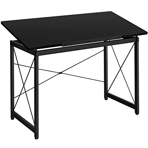 Yaheetech Zeichentisch Architektentisch mit Verstellbarer Arbeitsfläche & Stiftablage Schreibtisch für Arbeitszimmer/Wohnzimmer Schwarz von Yaheetech