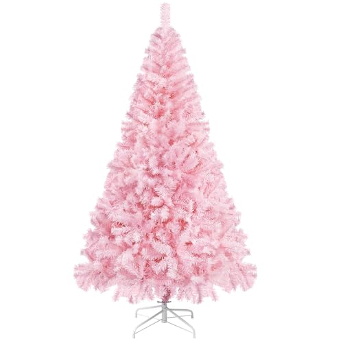 Yaheetech künstliche Weihnachtsbaum 183cm (Ø ca.110cm) Rosa mit ca.1000 Spitzen, Schnellaufbau, klappbar Schwer Entflammbar, Tannenbaum inkl. Metall Christbaum Ständer von Yaheetech