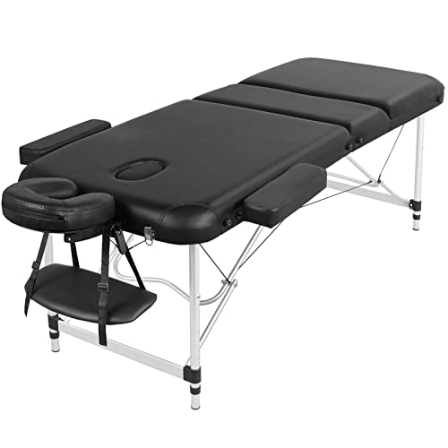 Yaheetech Mobile Massageliege 3 Zonen Massagebett Massagetisch 70cm Breit Höhenverstellbar Therapieliege Aluminium-Füßen mit Kopfstütze und Tragetasche bis 250kg belastbar von Yaheetech