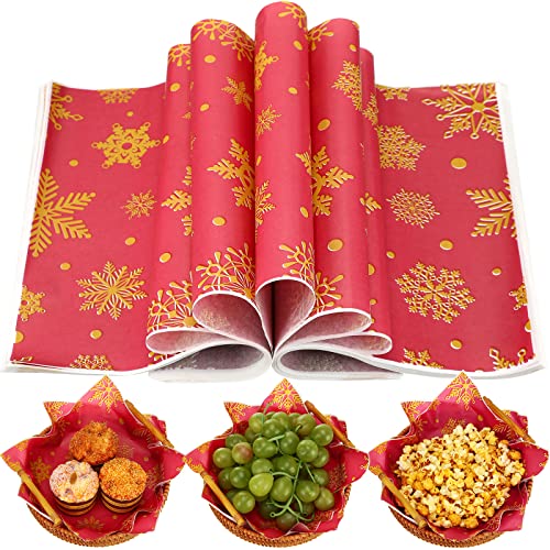 Yahenda 150 Stück Wachspapier Herbst Thanksgiving Halloween Dekorativ Wasserdicht Bäckerei Tissue Fettbeständig Weihnachten Backen Farbige Tablett Korb Liner (Schneeflocke) von Yahenda