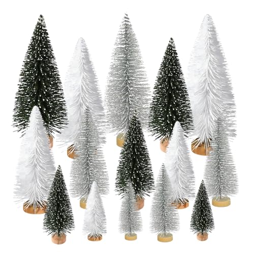 Yahpetes Künstliche Flaschenbürste für Weihnachtsbäume, Tischdekorationen für Weihnachten, Urlaub, Party-Dekoration (Silber, Weiß, Grün, 15 Stück) von Yahpetes