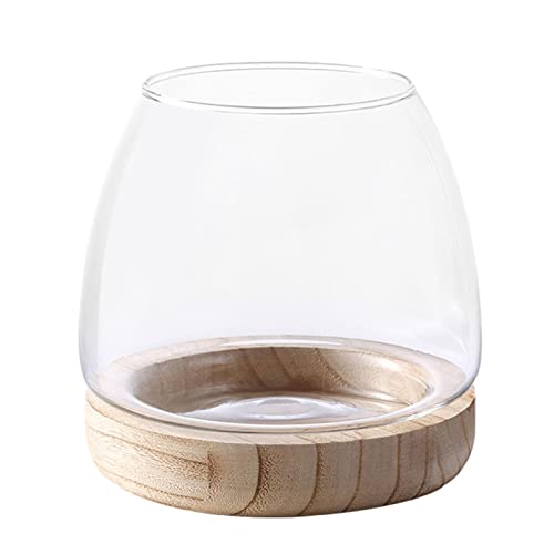 Rundes Fischglas aus Glas – Mini-Fischglas für Aquarium, Hydrokultur-Vase, aus transparentem Glas mit Holzboden, runde Vase, verschiedene Fische, dekorative Blumenvase von Yajexun