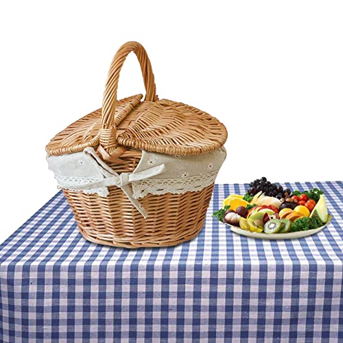 Yajimsa Elegantes Rattan-Picknickkorb | Handgefertigter geflochtener Picknickkorb aus Weide und Baumwollleinen mit Griff und doppeltem Deckel, perfekt für Outdoor-Camping-Partys von Yajimsa