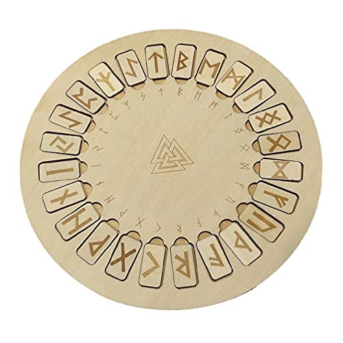 Holz-Runen Wahrsagung Gravierte Tafel Wiccan Symbole Schilder Altar Runde Fliesen Hexerei Zubehör und Werkzeuge von Yajom