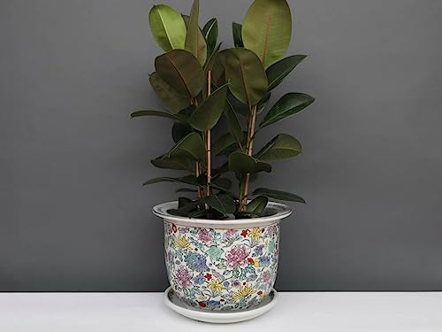 Yajutang China Porzellan Blumentopf Weiß mit bunten Blumen Ø 40 von Yajutang