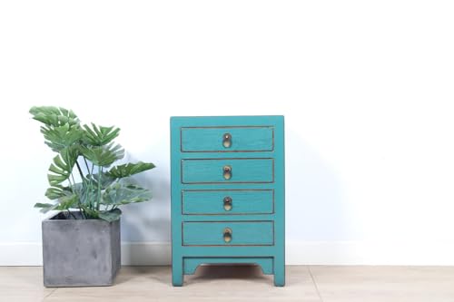 Yajutang Chinesische Kommode Nachtschrank Massivholz türkis RAL5018 von Yajutang