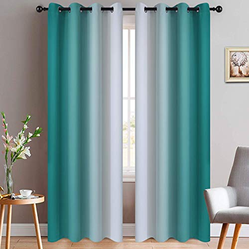 Yakamok Verdunkelungsvorhänge mit Farbverlauf, Ombre-Vorhänge, verdickendes Polyester, thermisch isoliert, Ösen, Fenstervorhänge für Wohnzimmer/Schlafzimmer (Blaugrün, 2 Paneele, 132 x 244 cm) von Yakamok