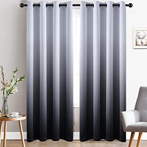 Yakamok Verdunkelungsvorhänge mit Ösen, Polyester, wärmeisoliert, für Wohnzimmer/Schlafzimmer, Schwarz, 2 Paneele, 132 x 213 cm, Schwarz von Yakamok