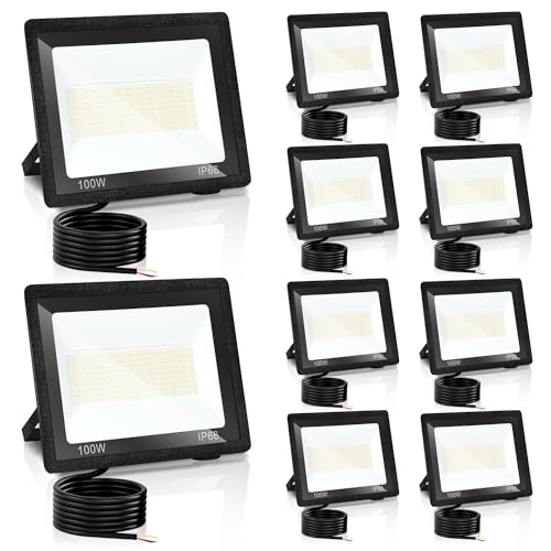 Yakimz 100W 10er LED Strahler Außen, Superhell Alu LED Fluter, 3 Einstellbare Farbtemperatur, Abstrahlwinkel 120°, IP66 Wasserdicht LED Wandleuchte, Scheinwerfer für Terrasse Sportplatz von Yakimz