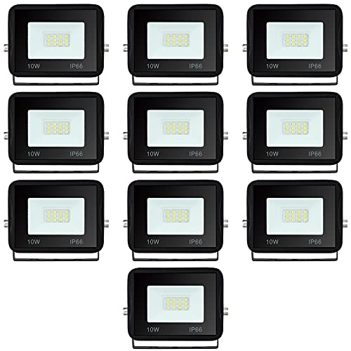Yakimz 10W x10er LED Strahler Außen, 900LM Superhell Alu LED Wandbeleuchtung Fluter Abstrahlwinkel 120°, IP66 Wasserdicht LED Wandleuchte, 3000K Warmweiß Scheinwerfer für Terrasse Sportplatz von Yakimz