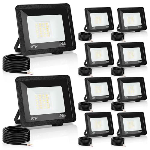 Yakimz 10W x10er LED Strahler Außen, Superhell LED Wandbeleuchtung Fluter, 3 Einstellbare Farbtemperatur, Abstrahlwinkel 120°, IP66 Wasserdicht, Scheinwerfer für Terrasse, Sportplatz von Yakimz