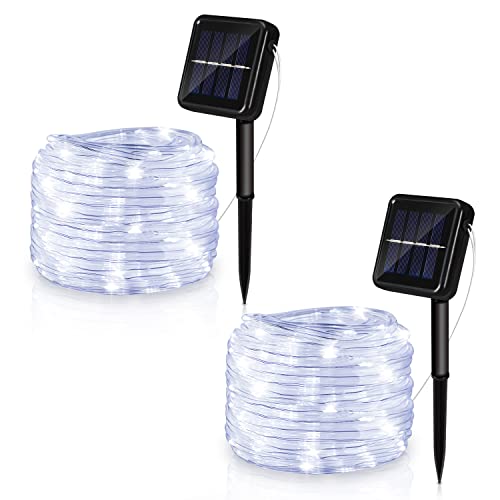 Yakimz 20m LED Lichterkette Solarbetrieben, 200 LEDs Lichterschlauch Kaltweiß mit 8 Beleuchtungsmodi, IP65 Wasserdicht für Garten, Balkon, Hochzeit, Party und Weihnachten, 2 Stück von Yakimz