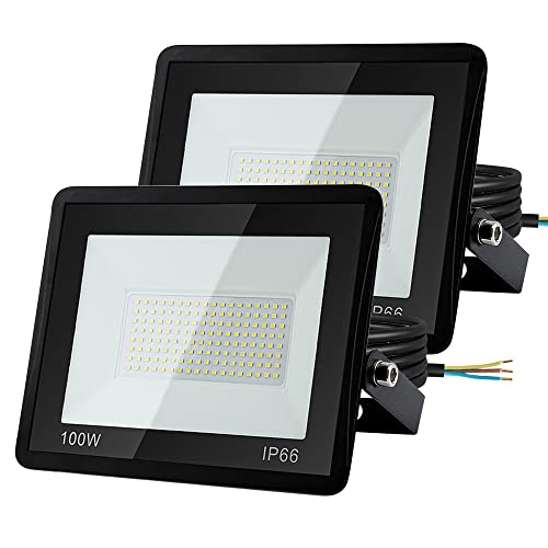 Yakimz 2er 100W LED Strahler Fluter Aussen, 6000K 8500LM Kaltweiß Wandleuchte LED Außen Scheinwerfer Flutlicht, Außenleuchte Superhell, IP66 Wandbeleuchtung für Hof, Garage, Garten, Deko von Yakimz