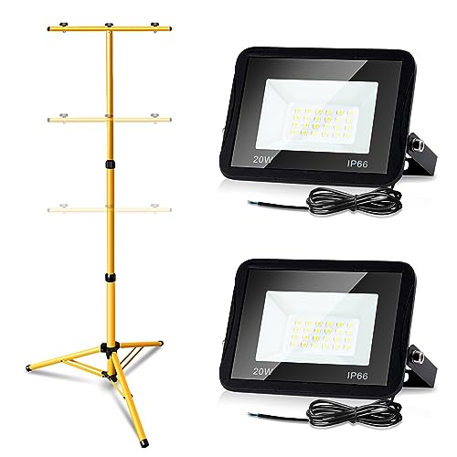 Yakimz 2er 20W LED Baustrahler mit Stativ, 1700LM LED Strahler Baustellenleuchte mit 1m Kabel, kein Stecker, 3000K Warmweiß Wasserdicht IP66, für Innen-& Außeneinsatz Werkstatt Yakimz 2er 20W LED Baustrahler mit Stativ, 1700LM LED Strahler Baustellenleuchte mit 1m Kabel, kein Stecker, 3000K Warmweiß Wasserdicht IP66, für Innen-& Außeneinsatz Werkstatt von Yakimz