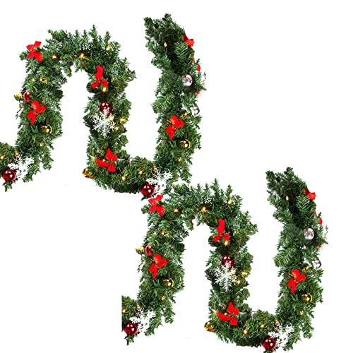 Yakimz 2er 5M Weihnachtsgirlande, Tannengirlande mit 100 LEDs Warmweiß 8 Modus inkl. Deko, IP44 Weihnachtskranz Weihnachtsdekoration Künstliche Girlande für Treppen, Kamine, Grün von Yakimz