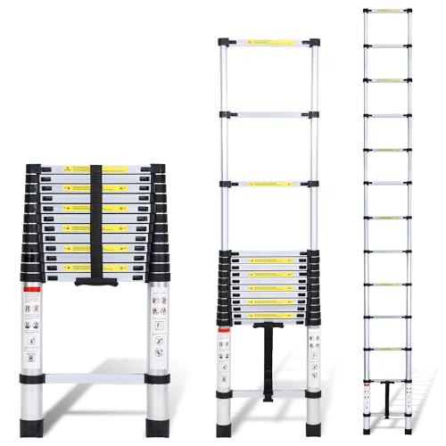 Yakimz 3.8M Teleskopleiter Aluminium, Tragbare Ausziehbar Leiter, Rutschfester Mehrzweckleiter, Teleskop Ausziehleiter Bis 150 kg Belastbarkeit von Yakimz