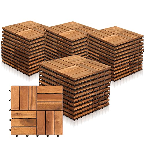 Yakimz 30 x 30 cm Holzfliesen aus Akazienholz, Anti-Rutsch-Bodenbelag, 44er Terrassenfliese, 4m² Bodenbelag Drainage Klicksystem Terrasse Balkon Garten, Braun von Yakimz