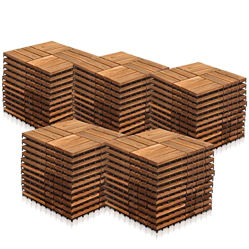 Yakimz 30 x 30 cm Holzfliesen aus Akazienholz, Anti-Rutsch-Bodenbelag, 55er Terrassenfliese, 5m² Bodenbelag Drainage Klicksystem Terrasse Balkon Garten, Braun von Yakimz