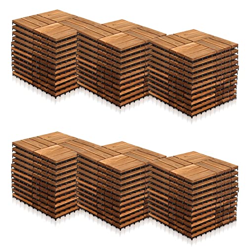 Yakimz 30 x 30 cm Holzfliesen aus Akazienholz, Anti-Rutsch-Bodenbelag, 66er Terrassenfliese, 6m² Bodenbelag Drainage Klicksystem Terrasse Balkon Garten, Braun von Yakimz